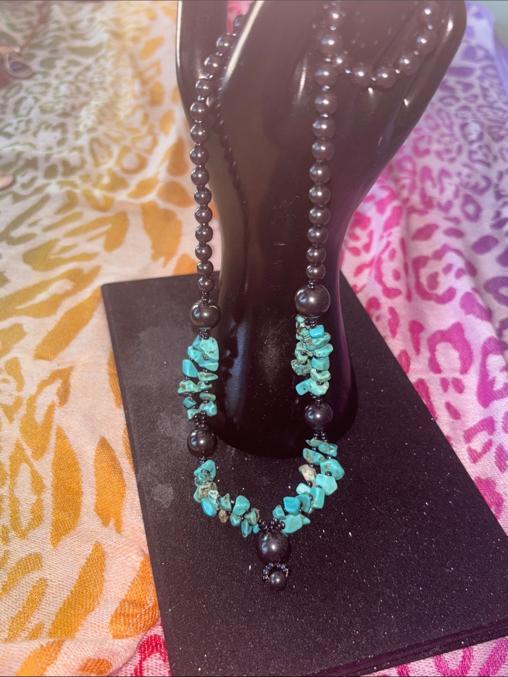 Turquoise and Hematite Beaded magnetic healing Necklace